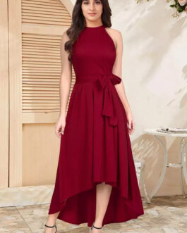 Western Plain Long Maroon One piece Dress