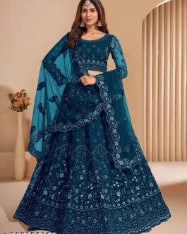 Women’s Soft Net Sequins Work Semi-Stitched Lehenga Choli with Dupatta