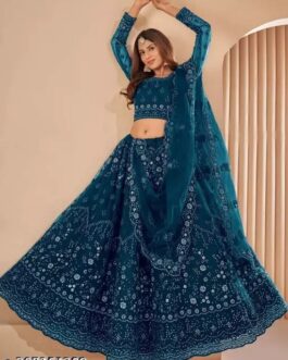 Women’s Soft Net Sequins Work Semi-Stitched Lehenga Choli with Dupatta