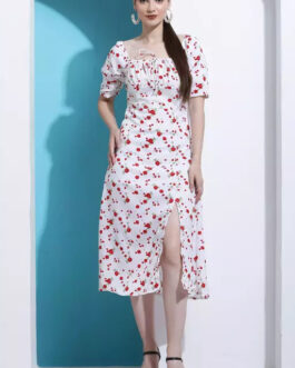 ZESHEMESHE Women’s Printed Knee Length Stylish n Comfy White One piece Dress