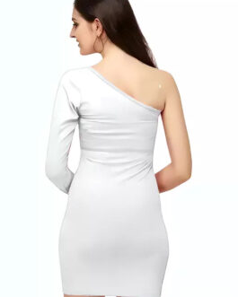 ZELZIS Women Polyester White One Shoulder Party Wear Bodycon One Piece Dress