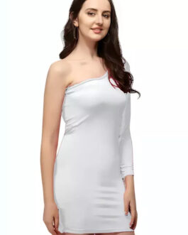 ZELZIS Women Polyester White One Shoulder Party Wear Bodycon One Piece Dress