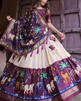 Women’s Traditional Wear Patola Dola Silk Semi Stitched Chania-Choli With DupattaWomen’s Traditional Wear Patola Dola Silk Semi Stitched Chania-Choli With Dupatta